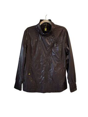 Soia & Kyo Size XXL Shiny Black Asymmetrical Zip Bomber Jacket Lightweight